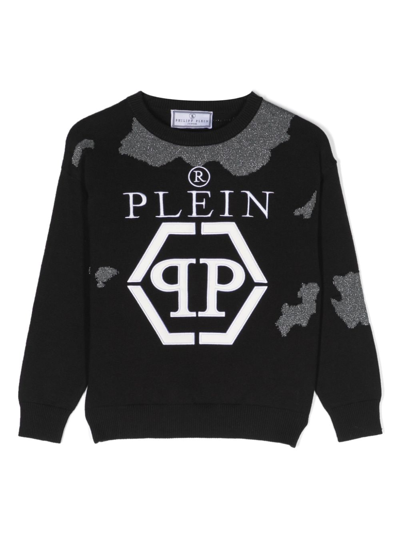 Philipp Plein Junior Logo-embroidered Cotton Jumper In Black