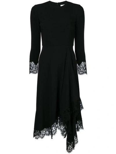 Givenchy Asymmetric Chantilly Lace-trimmed Cady Dress In Black