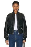 Grlfrnd The Cropped Leather Bomber In Black