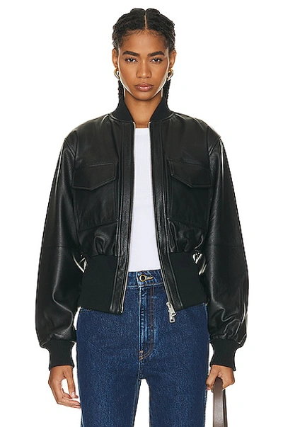 Grlfrnd The Cropped Leather Bomber In Black