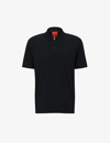 HUGO HUGO MEN'S BLACK ZIP PLACKET STRETCH COTTON-BLEND POLO SHIRT