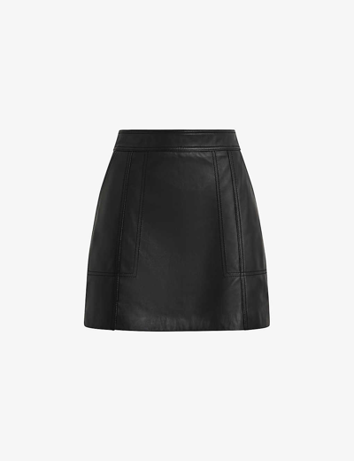 Reiss Womens Black Edie Seam-panelled Leather Mini Skirt