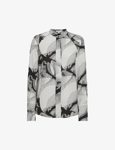 Reiss Becci Abstract-print Relaxed-fit Stretch-woven Blouse In Black/white