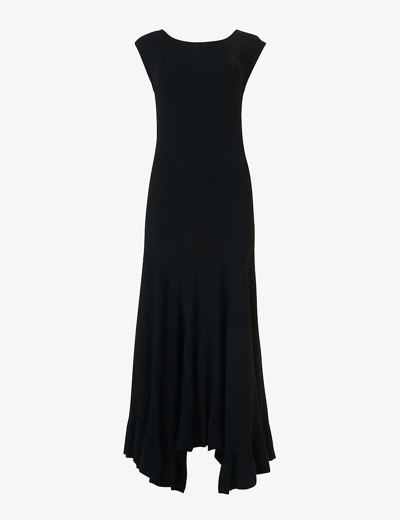 Leem Womens Black Handkerchief-hem Sleeveless Knitted Maxi Dress