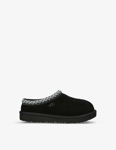 Ugg Kids' Tasman 缝线细节拖鞋 In Black/black