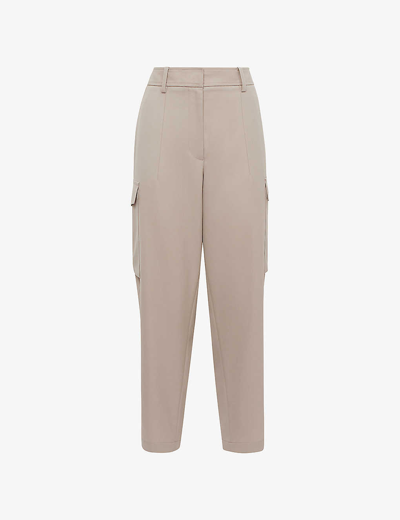 Reiss Womens Neutral Violet Patch-pocket Tapered-leg Mid-rise Wool-blend Trousers