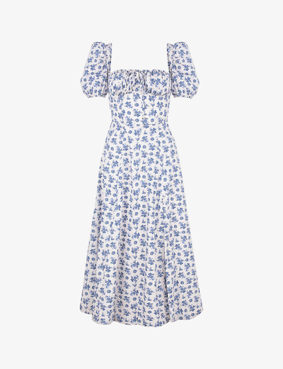 House Of Cb Womens Blue White Floral Tallulah Floral-print Stretch-cotton Blend Midi Dress