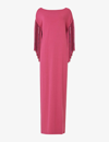 LEEM FRINGED-SLEEVED BOAT-NECK STRETCH-KNITTED MAXI DRESS