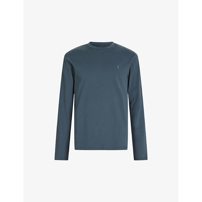 Allsaints Mens Jade Blue Brace Long-sleeved Cotton-jersey Top