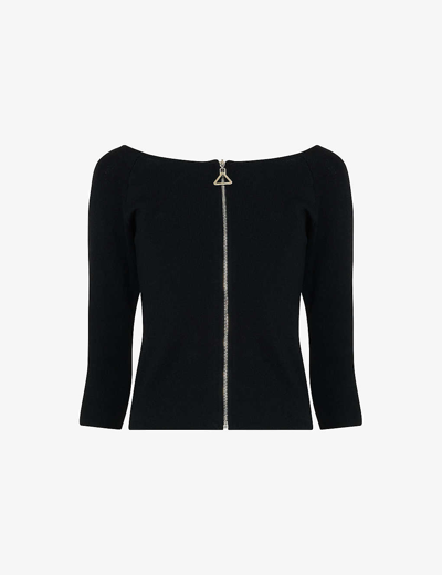 Leem Womens Black Zipped Slim-fit Knitted Top