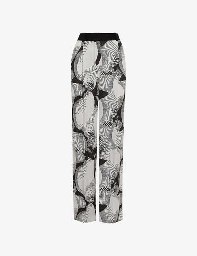 Reiss Becci Abstract-print Wide-leg Mid-rise Woven Trousers In Monochrome