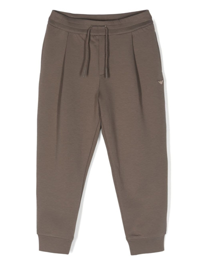 Emporio Armani Kids' Pleated Jersey Track Pants In Brown