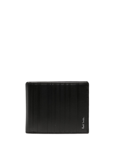 Paul Smith Shadow-stripe Leather Bi-fold Wallet In Black