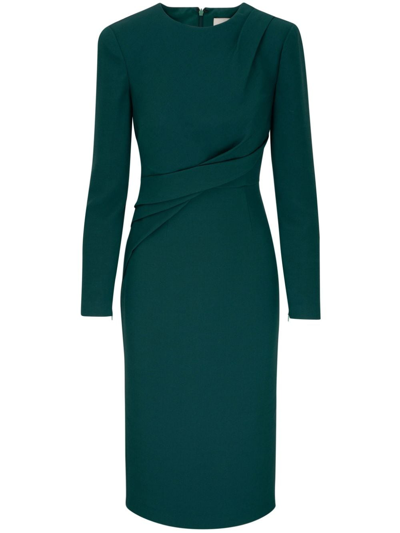 Roland Mouret Draped Wool-blend Long-sleeved Dress In Dark Green