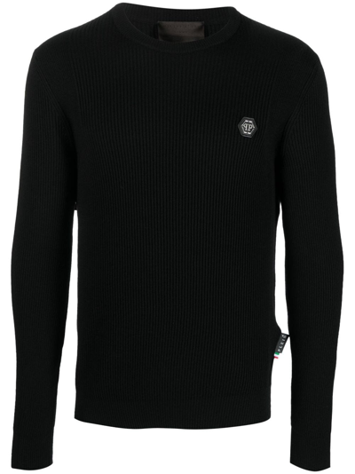 Philipp Plein Logo标牌美利诺羊毛毛衣 In Black