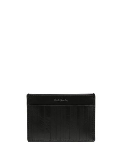 Paul Smith Shadow-stripe Leather Cardholder In Black