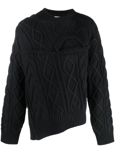 Feng Chen Wang Fcw Double Collar Cable Sweater Black