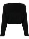 YVES SALOMON FINE-KNIT CROPPED SWEATSHIRT