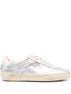 Golden Goose 'soulstar' Metallic Low Top Sneakers With Logo Patch On The Tongue And Logo Lettering On Side And He In Silver