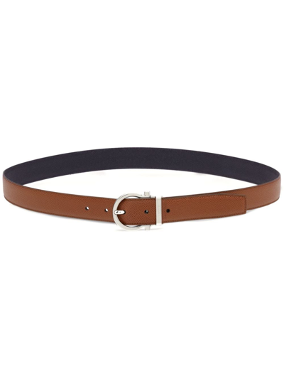 Ferragamo Gancini Reversible Leather Belt In Brown