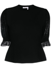 CHLOÉ WOOL-BLEND LACE-SLEEVES TOP