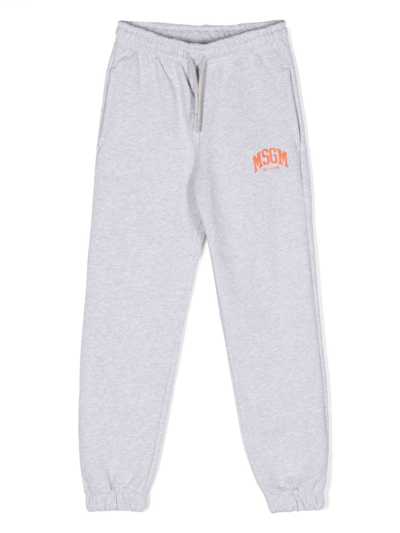 Msgm Kids' Logo-print Cotton Track Pants In Grey