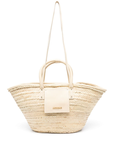 Jacquemus Le Panier Soli Raffia Tote Bag In White