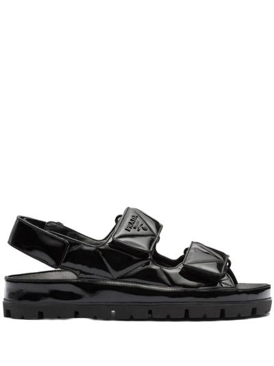 Prada Quilted Patent Slingback Sport Sandals In Black