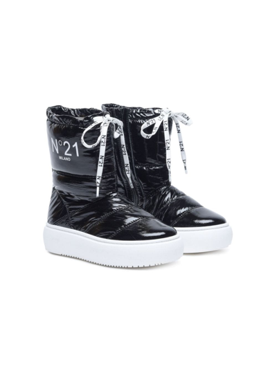N°21 Kids' Padded Lace-up Boots In Black