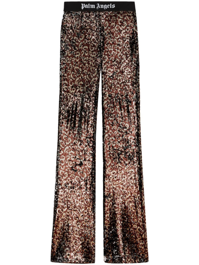 Palm Angels Logo-tape Sequin Flared Trousers In Multicolour