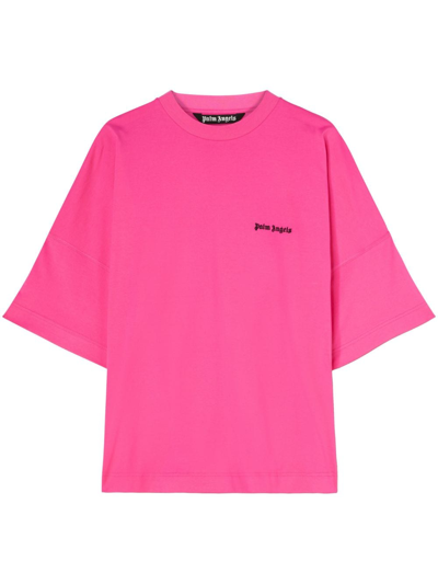 Palm Angels Embroidered-logo Crew-neck T-shirt In Pink