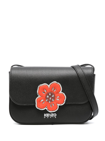 Kenzo Boke Flower Leather Shoulder Bag In Black