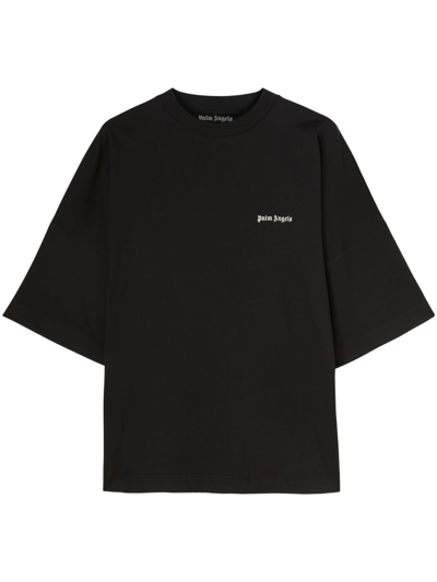 Palm Angels Logo-embroidered Cotton T-shirt In Black