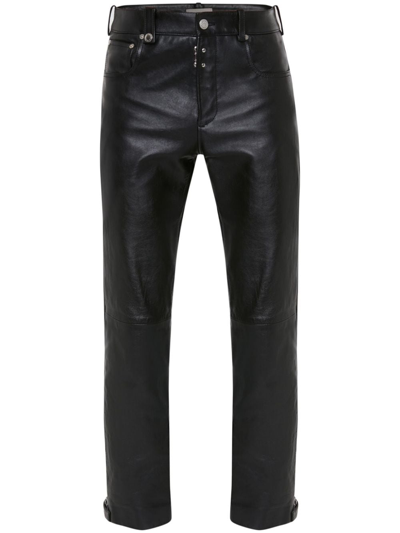 ALEXANDER MCQUEEN CROPPED SLIM-CUT LEATHER TROUSERS