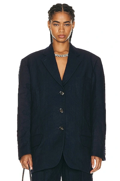 Acne Studios Metallic Bonded Flannel Blazer In Navy Blue