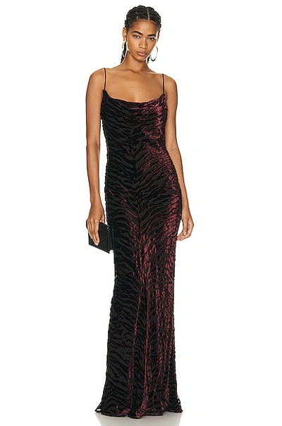 Saint Laurent Sleeveless Draped Gown In Noir Bordeaux