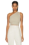 Jacquemus Ascu Open-back One-shoulder Ribbed Linen-blend Top In Light Khaki