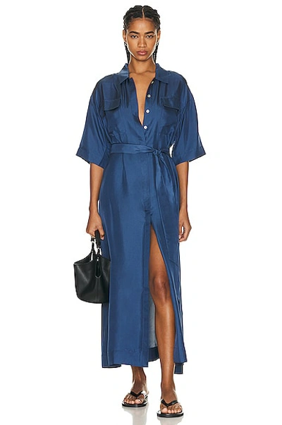 Asceno Amina Silk Maxi Dress In Steel Blue