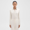 Theory Fitted Shirt In Silk Georgette In Sand