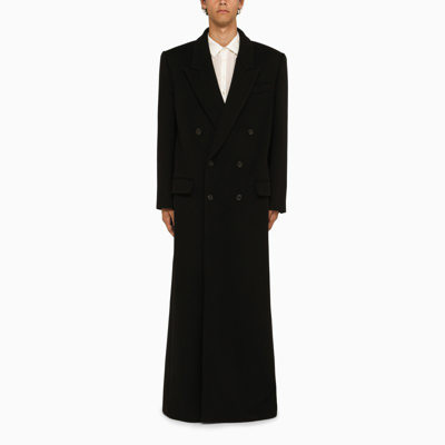 Saint Laurent Oversize Double Breasted Wool Martingale Coat In Noir Profond