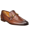 Gucci Jordaan Horsebit Burnished-leather Loafers In Brown