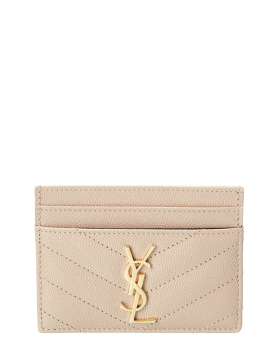 Saint Laurent Monogram Matelasse Leather Card Holder In Beige