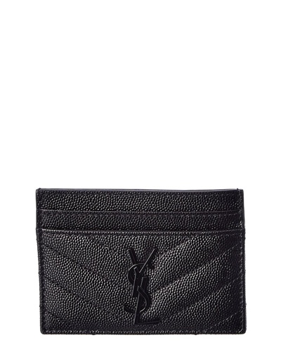 Saint Laurent Monogram Matelasse Leather Card Holder In Black