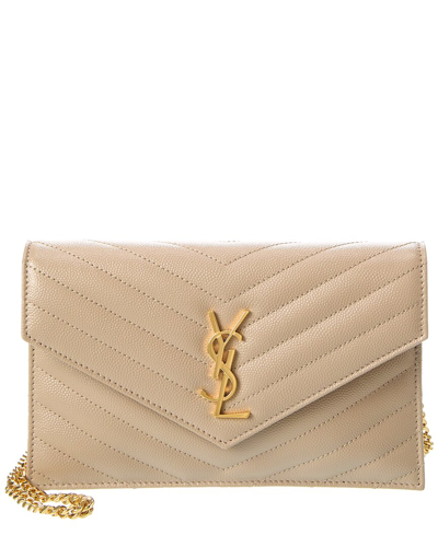 Saint Laurent Women Cassandre Matelasse Leather Chain Wallet In Beige