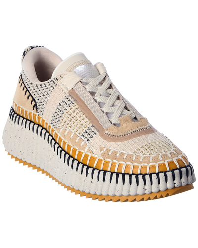 Chloé Nama Embroidered Suede And Recycled-mesh Trainers In Beige
