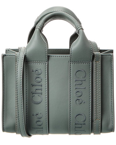 Chloé Woody Mini Leather Tote In Green