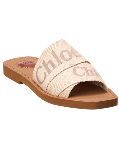 Chloé Woody Canvas Slides In Beige