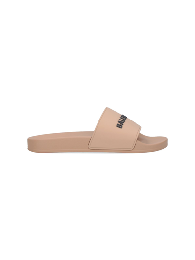 Balenciaga Logo Slides In Beige