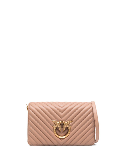 Pinko Love Click Mini Shoulder Bag In Bianco Seta