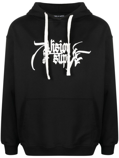 Vision Of Super Logo-print Cotton Hoodie In Black  